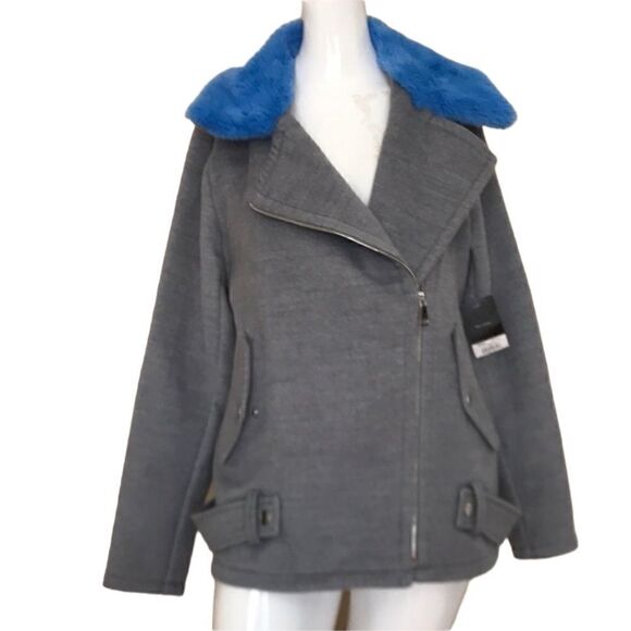 Nine West Coat Gray w/ blue fur collar. Sz. S NWT - Picture 1 of 3